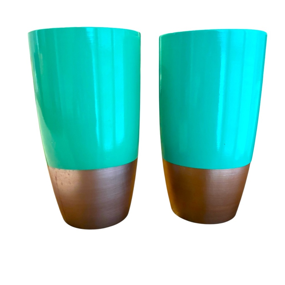 Proflowers Turquoise Aqua Metallic Gold Decorative Table Vase Set of 2 - Picture 2 of 8